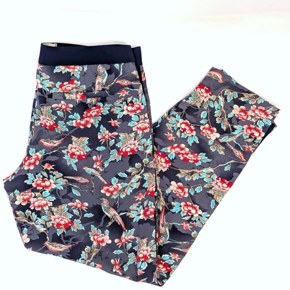 Elevenses | Anthropologie Floral Bird Tapered Tuxedo Ankle Trouser Pants | 6 - Picture 8 of 14